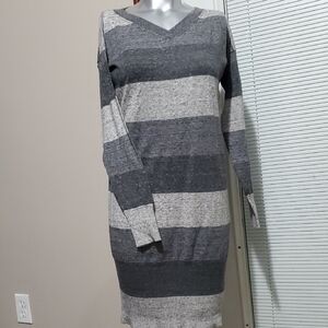 GAP Long Sleeve Gray and Cream Striped Dress